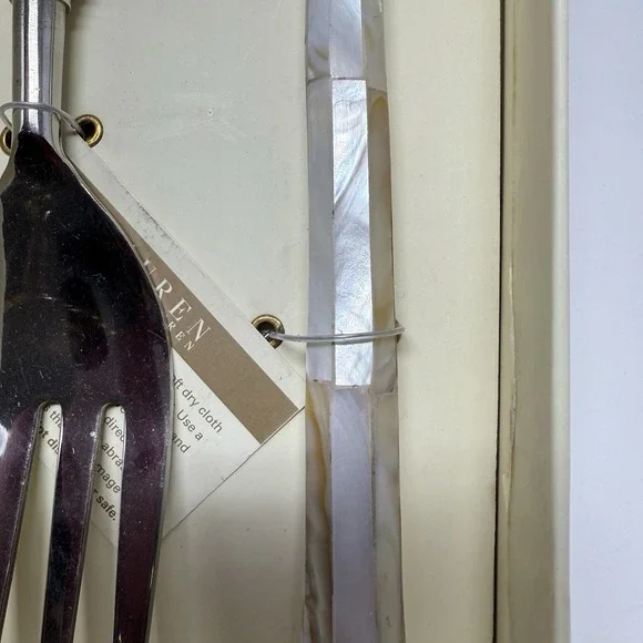 Ralph Lauren 2 Piece Salad Serving Set Spoon Fork Mother Of Pearl Silverware - Picture 2 of 7